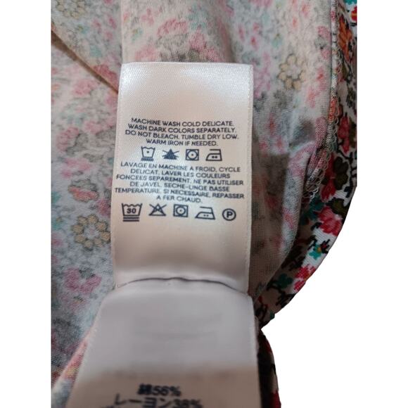 LANDS' END Stretchy Peasant Top Blouse Small Floral Tie Cottage Boho Work Travel - Picture 7 of 10